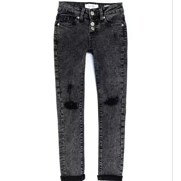 Jessica Simpson Girls Sz 10 Mid-Rise Emma Destructed Skinny Jeans Black Wash - Picture 1 of 14